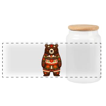 L’ours dans le style populaire - Boîte à biscuits avec couvercle en bois - blanc - Devant
