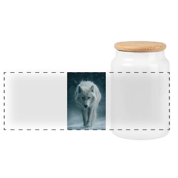 Loup arctique sous la neige - Boîte à biscuits avec couvercle en bois - blanc - Devant