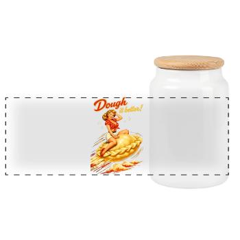 Pelmeni Pin-Up: Dough it better! Retro Graphics - Panoramic Cookie Jar with Wooden Lid - white - Front
