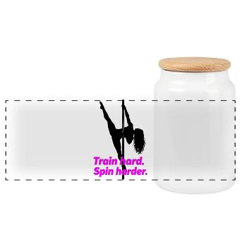 Pole Dance Silhouette – Train Hard Spin Harder - Panoramic Cookie Jar with Wooden Lid - white - Front