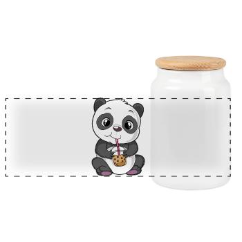 Panda Bubble Tea - Panorama Keksdose mit Holzdeckel - Weiß - Vorne