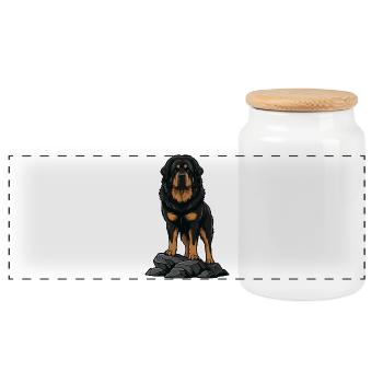Chien Dogue du Tibet sur Rocher Portrait Noir Feu - Boîte à biscuits avec couvercle en bois - blanc - Devant