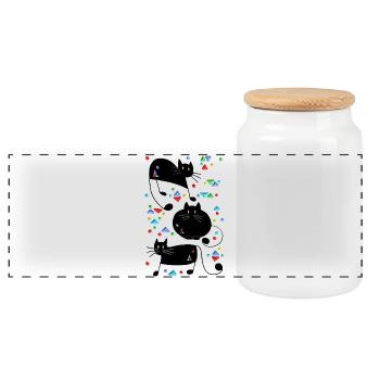 Cats - Panoramic Cookie Jar with Wooden Lid - white - Front