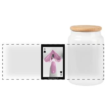 Ace of Beauty – Minimalist Lips Poker Design - Panoramic Cookie Jar with Wooden Lid - white - Front