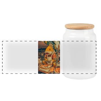 Gill Chef at the Market - Panoramic Cookie Jar with Wooden Lid - white - Front