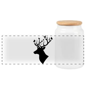 Deer Butterfly Nature Logo - Panoramic Cookie Jar with Wooden Lid - white - Front