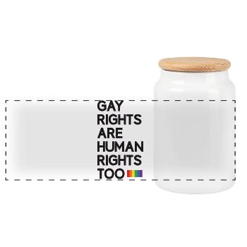 Mois de la Fierté LGBT - Les droits des homosexuels sont aussi des droits humains - Boîte à biscuits avec couvercle en bois - blanc - Devant