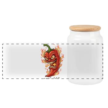 Flaming Chili Face - Panoramic Cookie Jar with Wooden Lid - white - Front