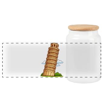 Pisa Tower Cartoon - Panoramic Cookie Jar with Wooden Lid - white - Front