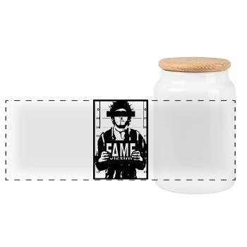 Fame Victim Mugshot Shirt – Dark Streetwear - Panoramic Cookie Jar with Wooden Lid - white - Front