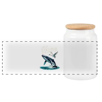 Hope: Whale and Swan Leap, Hope - Panoramic Cookie Jar with Wooden Lid - white - Front