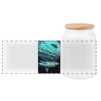 Turquoise Underwater Shark Dynamics - Panoramic Cookie Jar with Wooden Lid - white - Front