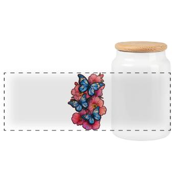 Butterfly Flower - Panoramic Cookie Jar with Wooden Lid - white - Front