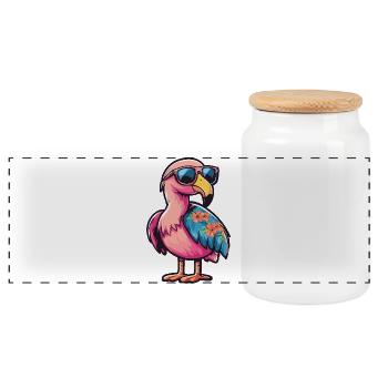 Flamingo Comic Vacation - Panoramic Cookie Jar with Wooden Lid - white - Front