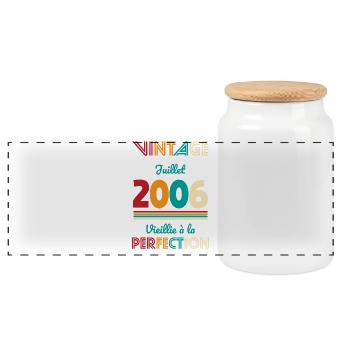 20-jähriges Jubiläum – Jahrgang – Juli 2006 - Panorama Keksdose mit Holzdeckel - Weiß - Vorne
