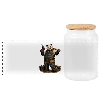 Artisan Dad Panda Cordless Screwdriver Funny - Panoramic Cookie Jar with Wooden Lid - white - Front