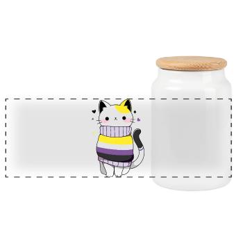 Nonbinär Katze CSD queer pride month LGBT queer - Panorama Keksdose mit Holzdeckel - Weiß - Vorne