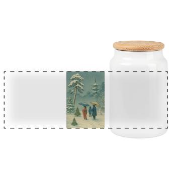 Japanische Weihnacht im Ukiyo-e Winterstil - Panorama Keksdose mit Holzdeckel - Weiß - Vorne
