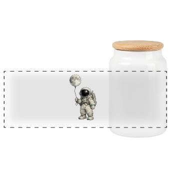 Moon balloon and astronaut - Panoramic Cookie Jar with Wooden Lid - white - Front