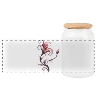 Fantasy Flower Elegant Ornament - Panoramic Cookie Jar with Wooden Lid - white - Front