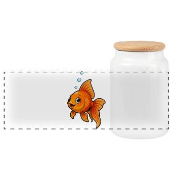 Cheerful Goldfish Cartoon - Panoramic Cookie Jar with Wooden Lid - white - Front
