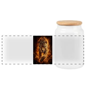 Inferno Leopard Feuer - Panorama Keksdose mit Holzdeckel - Weiß - Vorne