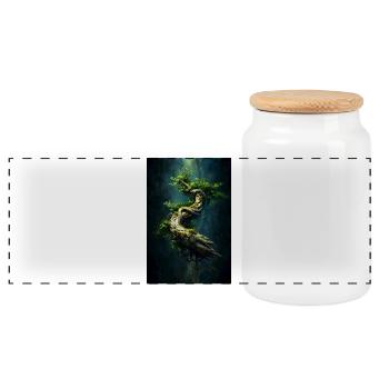 Spiral Verdant Tree in Dark Abyss - Panoramic Cookie Jar with Wooden Lid - white - Front
