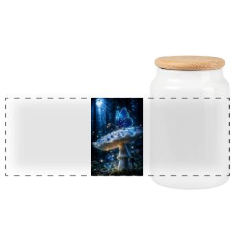 Bioluminescent Forest Butterfly - Panoramic Cookie Jar with Wooden Lid - white - Front