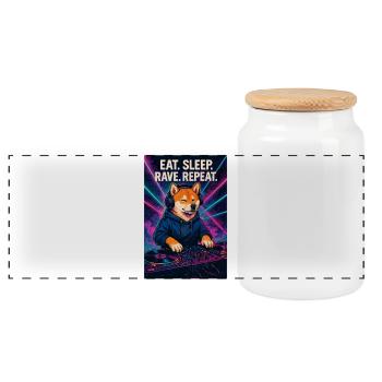 Shiba Inu DJ : Eat Sleep Rave Réédit Nightclub - Boîte à biscuits avec couvercle en bois - blanc - Devant