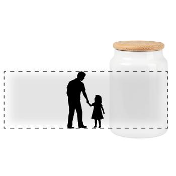 Vater Kind Silhouette Spazieren Familie Papa Liebe - Panorama Keksdose mit Holzdeckel - Weiß - Vorne