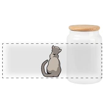 Cat Back - Panoramic Cookie Jar with Wooden Lid - white - Front