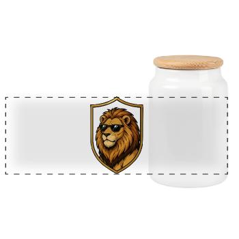 Lion with sunglasses in shield - Panoramic Cookie Jar with Wooden Lid - white - Front