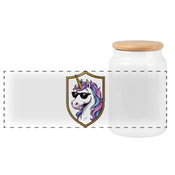 Sonnenbrillen-Unicorn Schild - Panorama Keksdose mit Holzdeckel - Weiß - Vorne