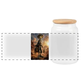 Dustbound Hitchhiker in Dunes - Panoramic Cookie Jar with Wooden Lid - white - Front