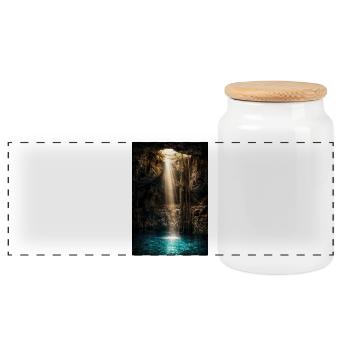 Cave Beams and Azure Pool - Panoramic Cookie Jar with Wooden Lid - white - Front