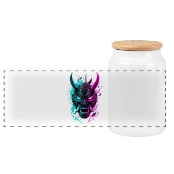 Neon Cyber Oni Mask - Panorama Keksdose mit Holzdeckel - Weiß - Vorne