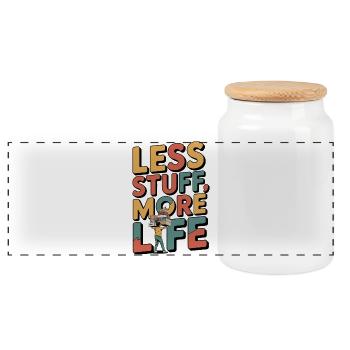 Less Stuff, More Life - Panoramic Cookie Jar with Wooden Lid - white - Front