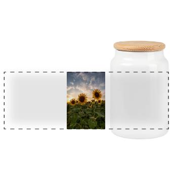 Sunflowers at sunset - Panoramic Cookie Jar with Wooden Lid - white - Front
