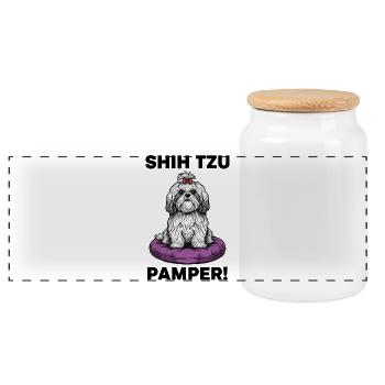 Chien Shih Tzu Pamper Coussin Luxe - Boîte à biscuits avec couvercle en bois - blanc - Devant