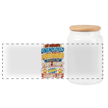 Dog Humor T-Shirt - My Favorite Unemployed Free - Panoramic Cookie Jar with Wooden Lid - white - Front