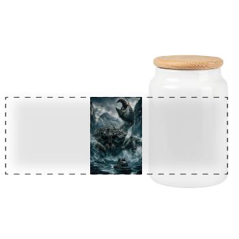 frozen bound Kraken Standoff - Panoramic Cookie Jar with Wooden Lid - white - Front