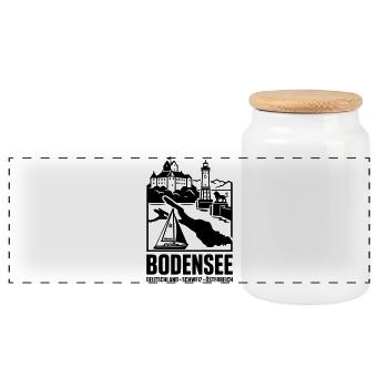 Bodensee Silhouette Wahrzeichen - Panorama Keksdose mit Holzdeckel - Weiß - Vorne
