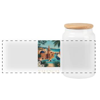 Affiche de voyage sur l’architecture côtière de Valence en Espagne - Boîte à biscuits avec couvercle en bois - blanc - Devant