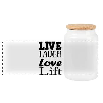 Live Laugh Love Lift – The ultimate fitness shirt - Panoramic Cookie Jar with Wooden Lid - white - Front
