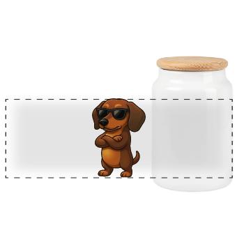 Süßer Dackel Cartoon Cool Sonnenbrille Sommer - Panorama Keksdose mit Holzdeckel - Weiß - Vorne