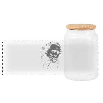 Bukowski Quote Typography on Dark Portrait - Panoramic Cookie Jar with Wooden Lid - white - Front