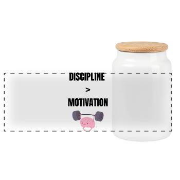 Disziplin über Motivation - Panorama Keksdose mit Holzdeckel - Weiß - Vorne