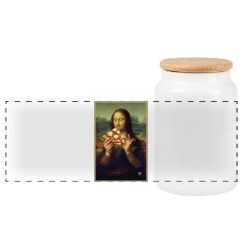 Mona Lisa isst Pizza - Panorama Keksdose mit Holzdeckel - Weiß - Vorne