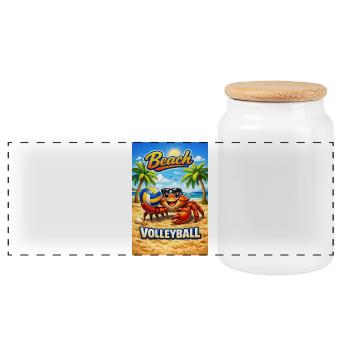 Beach Crab Volleyball Summer Design - Panoramic Cookie Jar with Wooden Lid - white - Front