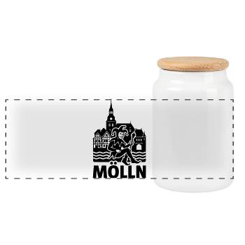 Mölln City Silhouette Landmark - Panoramic Cookie Jar with Wooden Lid - white - Front